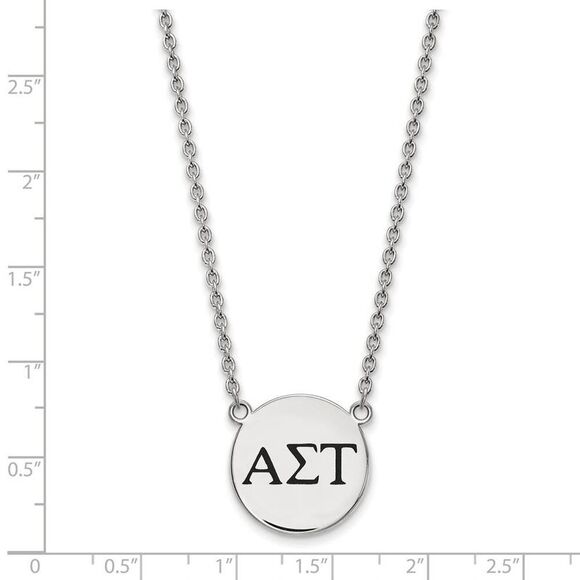 Sterling Silver Alpha Sigma Tau Large Enamel Greek Letters Necklace - Picture 2 of 4